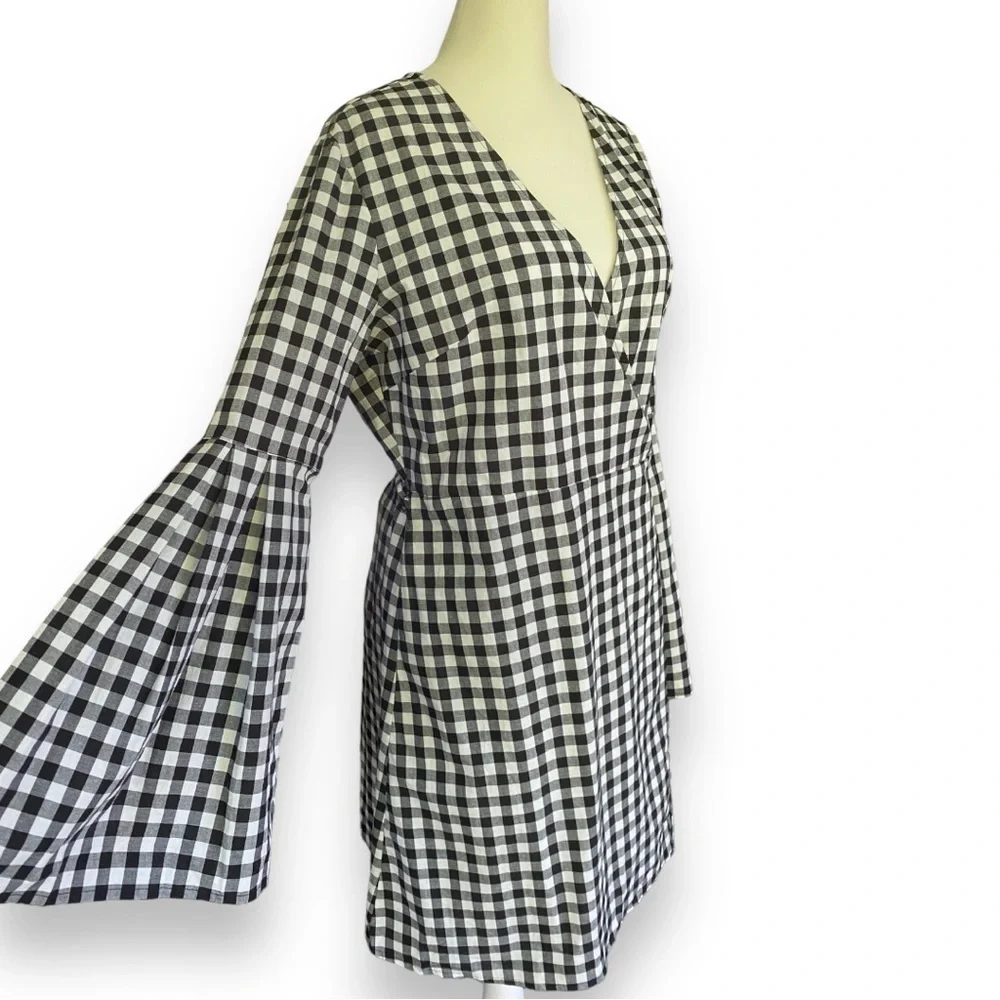 NEW Jack By BB Dakota Alter Ego Black and White Gingham Check Wrap Dress | M